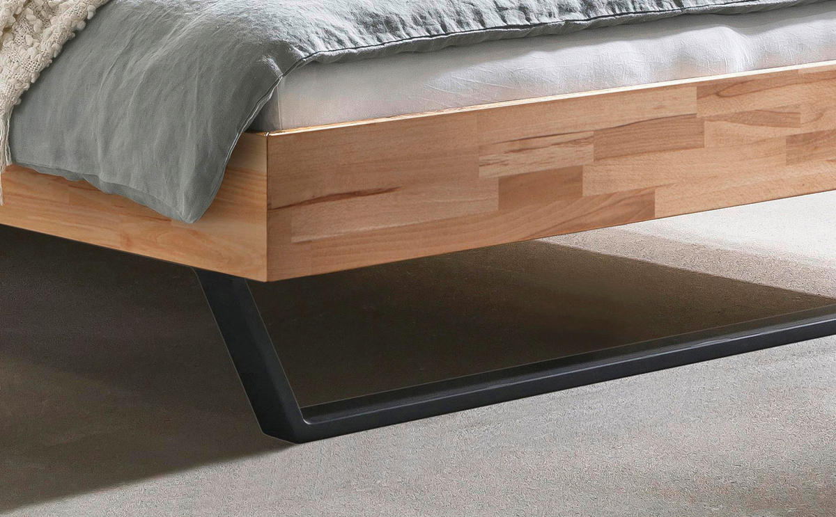 BETT 160/200 cm  in Kernbuche, Graubraun  - Anthrazit/Graubraun, Natur, Holz/Metall (160/200cm) - Hasena
