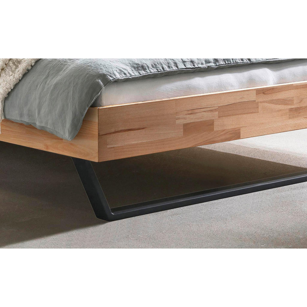Thumbnail - Hasena Bett, Kernbuche, Graubraun, Holz, Kernbuche, massiv, Höhe ca. 22 cm, 160x200 cm, gepolstertes Kopfteil, in versch...