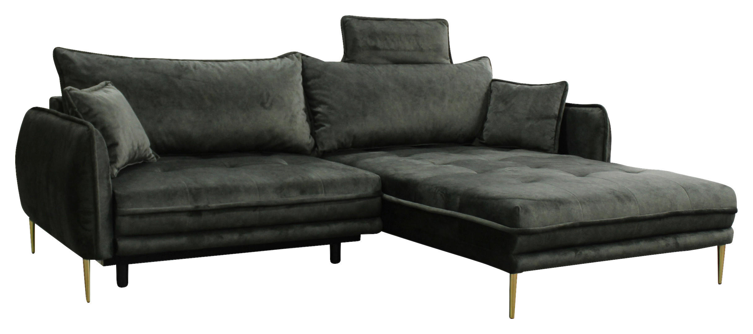 ECKSOFA in Velours Grün  264/196 cm  - Goldfarben/Grün, Design, Textil/Metall (264/196cm) - MID.YOU