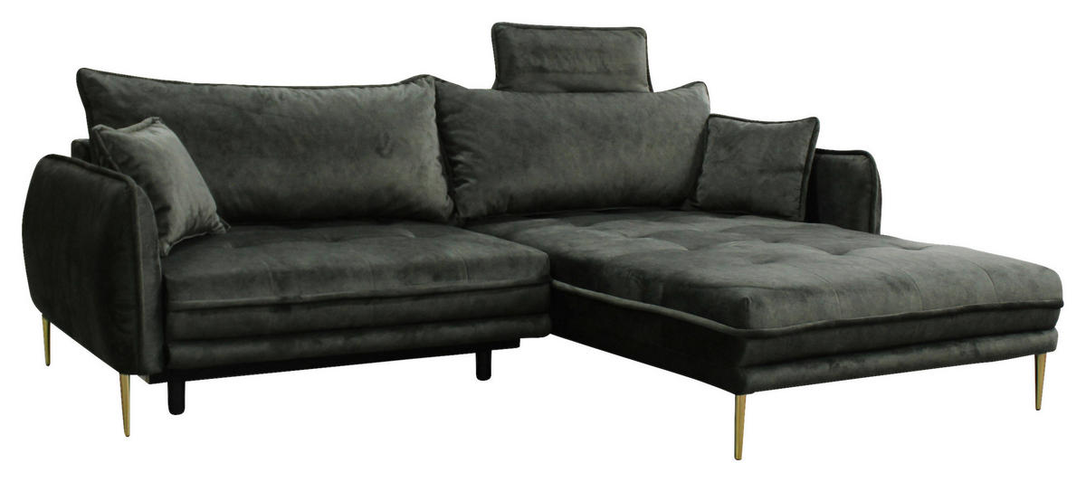 ECKSOFA Grün Velours  - Goldfarben/Grün, Design, Textil/Metall (264/196cm) - MID.YOU