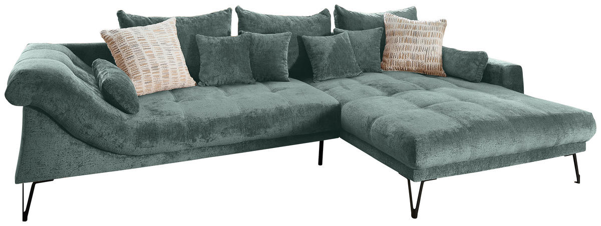 ECKSOFA GARDA Türkis Chenille Zierkissen, Rückenkissen, Nierenkissen, Rücken echt  - Türkis/Schwarz, KONVENTIONELL, Textil/Metall (310/192cm) - Livetastic