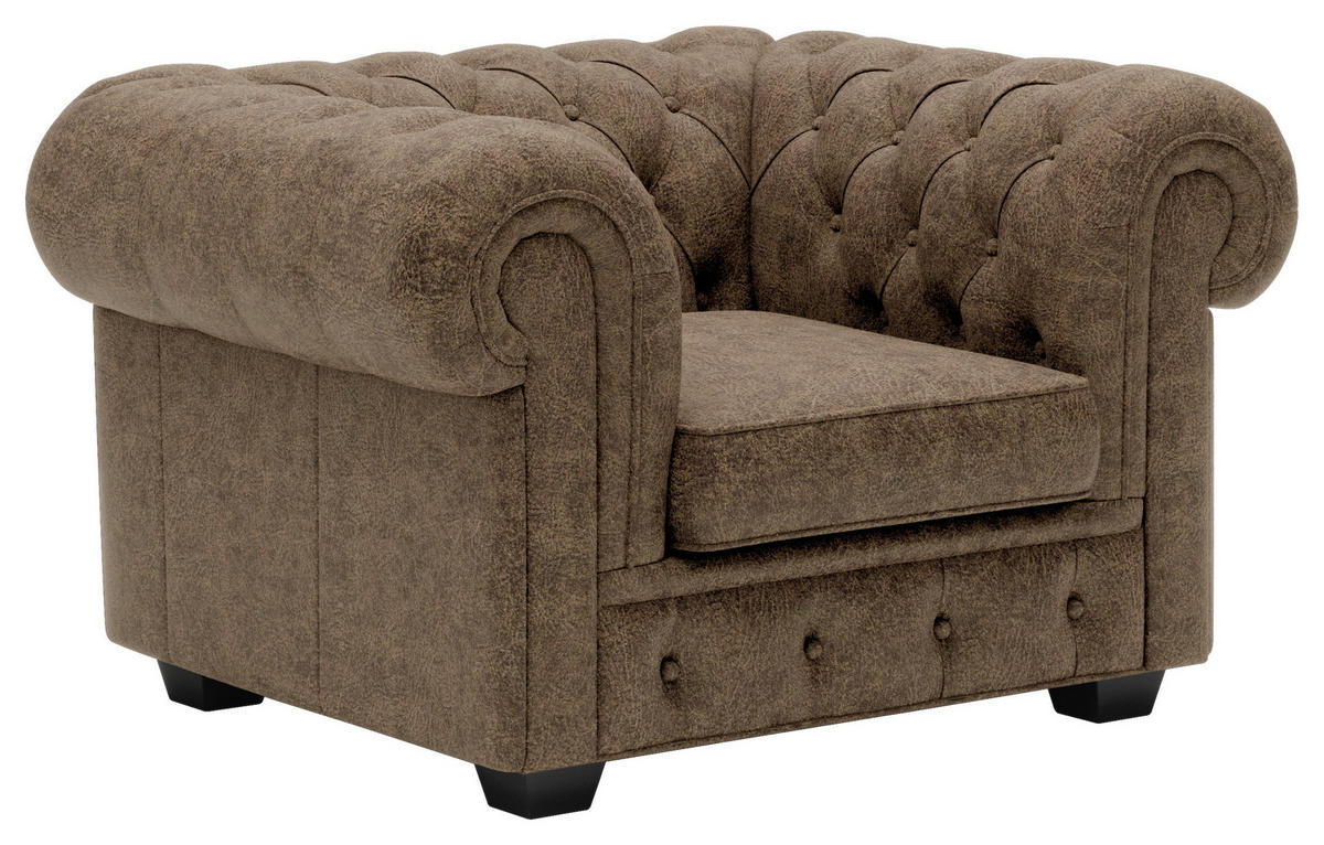 CHESTERFIELD-SESSEL - Wengefarben/Hellbraun, LIFESTYLE, Leder/Holz (115/76,5/96cm) - Landscape