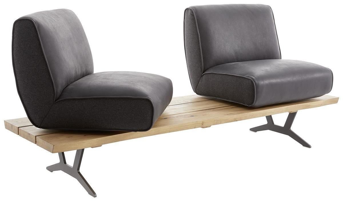 SITZBANK in Holz, Metall, Leder Anthrazit, Schwarz, Eichefarben  - Eichefarben/Anthrazit, Design, Leder/Holz (190/85/69cm) - Ambiente