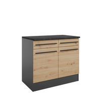 KÜCHENUNTERSCHRANK 100/90/60 cm  in Anthrazit, Eiche Artisan  - Anthrazit/Schwarz, Design, Holzwerkstoff (100/90/60cm) - P & B