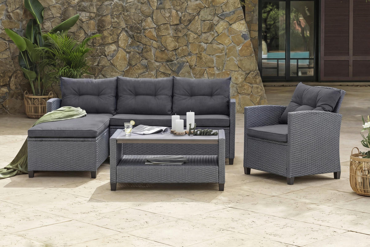LOUNGE GARNITURA   metal, plastika, tekstil  siva    - siva, Moderno, metal/tekstil - Ambia Garden