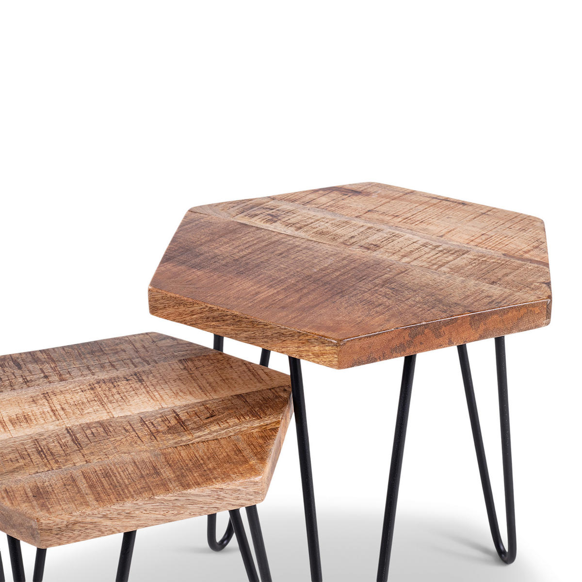 SATZTISCH Mangoholz massiv sechseckig Naturfarben, Schwarz  - Schwarz/Naturfarben, MODERN, Holz/Metall - MID.YOU