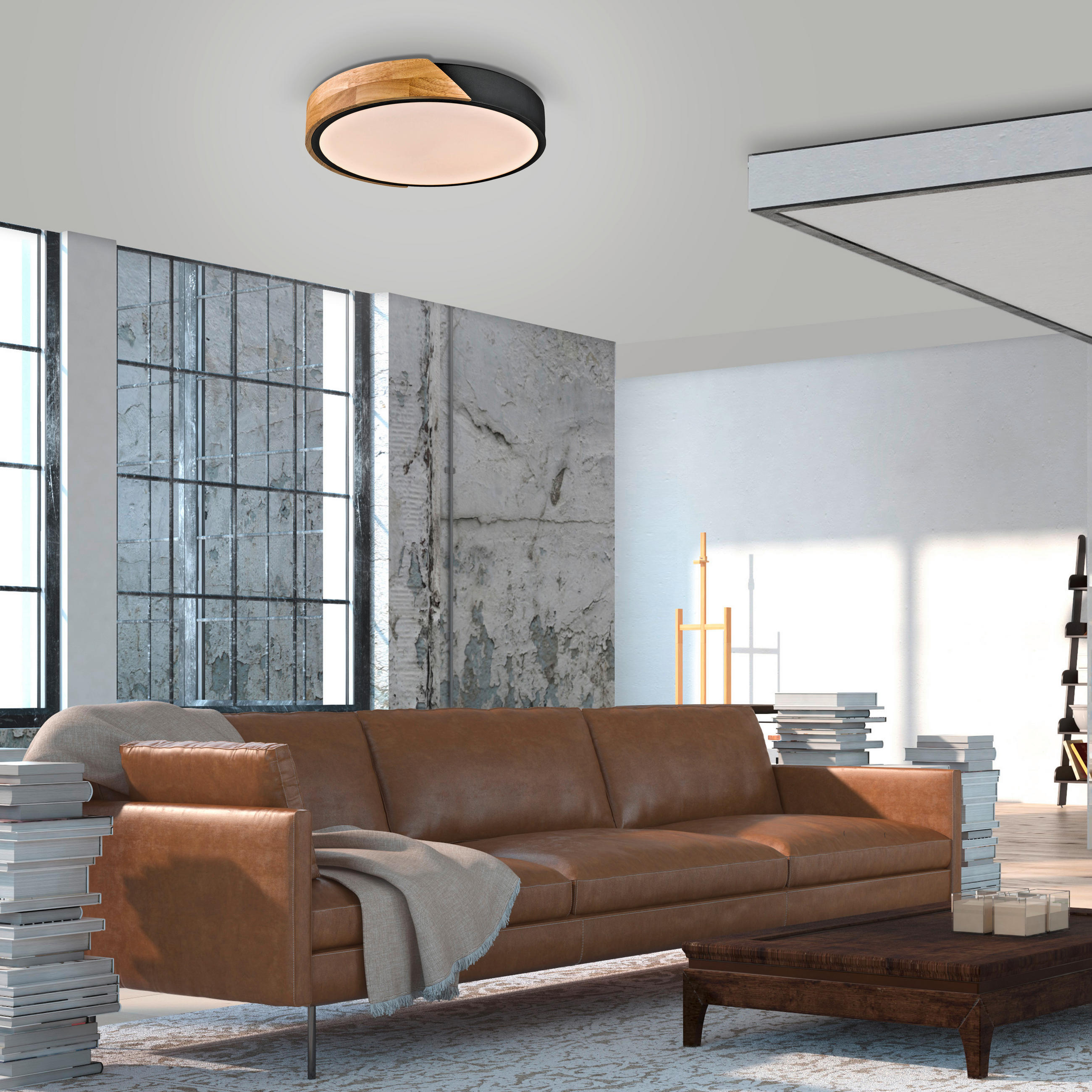 LED SVJETILJKA STROPNA  - crna, Design, drvo/metal (32/32/5,5cm)