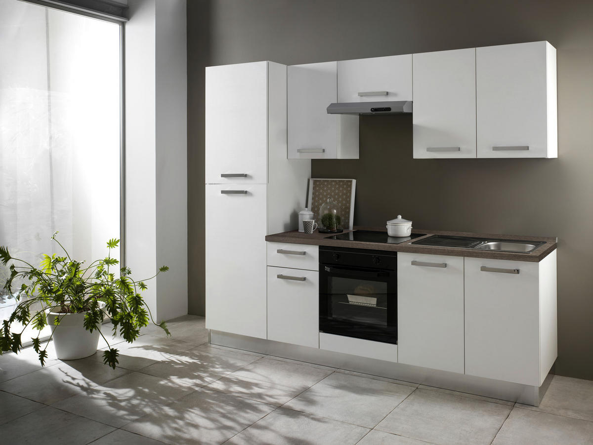 KÜCHENBLOCK 250 cm   in Weiß  - Eiche dunkel/Alufarben, Basics, Holzwerkstoff/Kunststoff (250cm) - MID.YOU