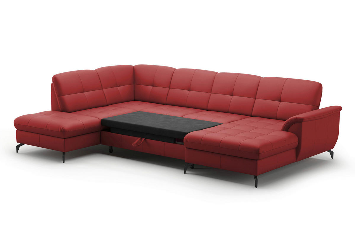 WOHNLANDSCHAFT in Vliesstoff Kombination Echtleder/Stoff Rot  - Rot/Schwarz, Modern, Leder/Textil (212/319/164cm) - Sit & More