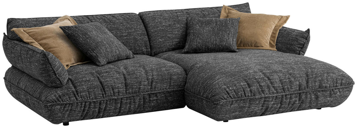 ECKSOFA in Flachgewebe Graubraun  - Graubraun/Schwarz, Design, Kunststoff/Textil (264/185cm) - Emilio Belluti