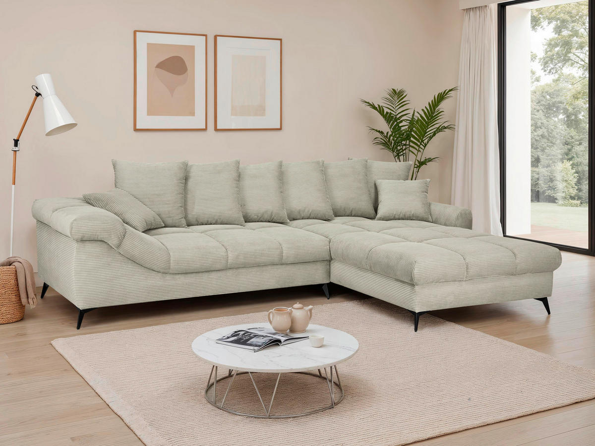 ECKSOFA Elfenbein Cord Rückenkissen, Armlehnenkissen, Rücken echt  - Elfenbein/Schwarz, KONVENTIONELL, Textil/Metall (332/231cm) - Carryhome