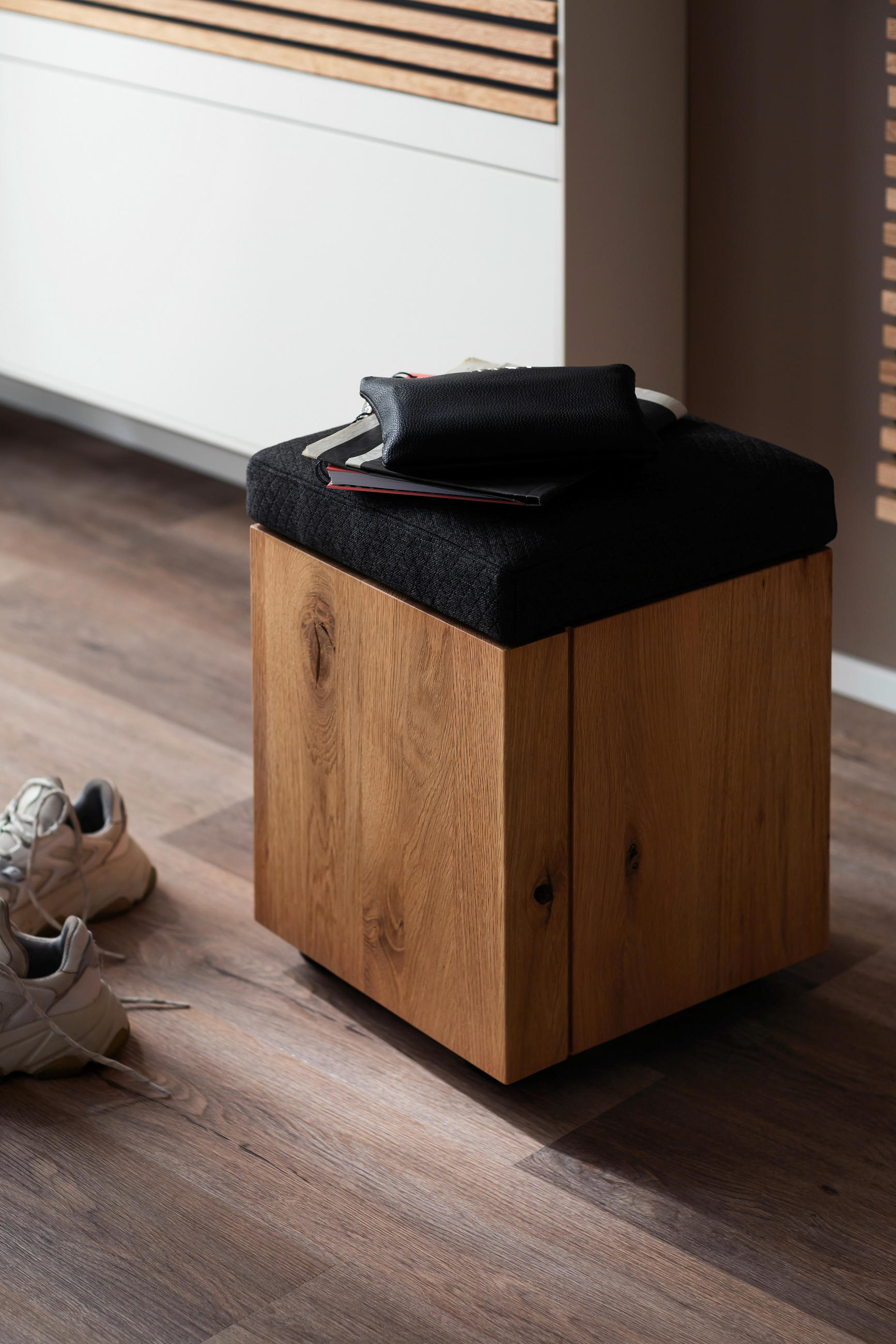 GARDEROBENBANK  in 34/50/35 cm  - Eichefarben/Anthrazit, Design, Holz/Textil (34/50/35cm) - Schöner Wohnen