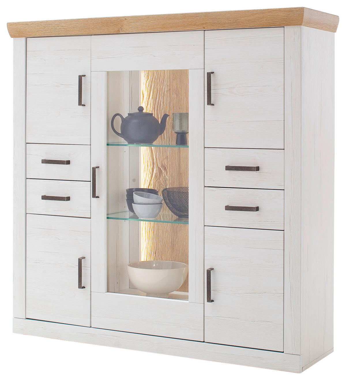 HIGHBOARD 142/142/40 cm  - couleur graphite/couleur de pin, Design, métal/verre (142/142/40cm) - MID.YOU