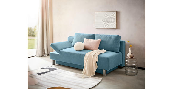 SCHLAFSOFA Flachgewebe Blau - Chromfarben/Blau, Design, Holz/Textil (205/77-93/99cm) - Novel