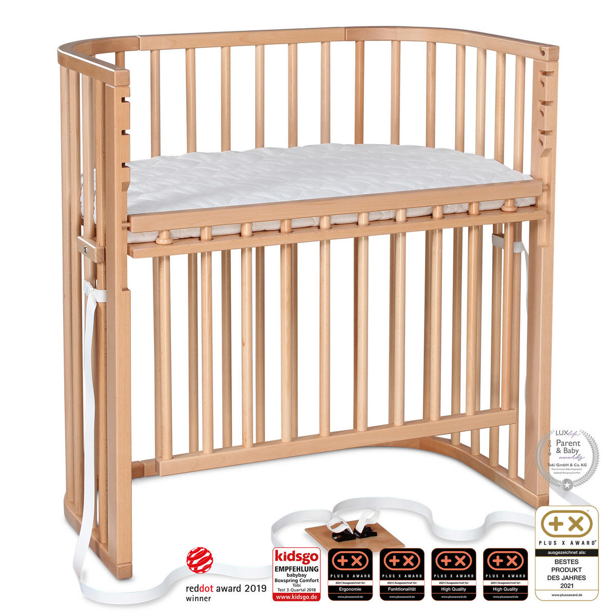 BEISTELLBETT Boxspring Comfort Plus  - Naturfarben, Basics, Holz (56,5/96,5/96cm) - Babybay