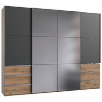 Dulap Cu Uși Culisante, 300/236/65 cm, grafit, scânduri de stejar - scânduri de stejar/culoare crom, Modern, sticlă/metal (300/236/65cm) - MID.YOU