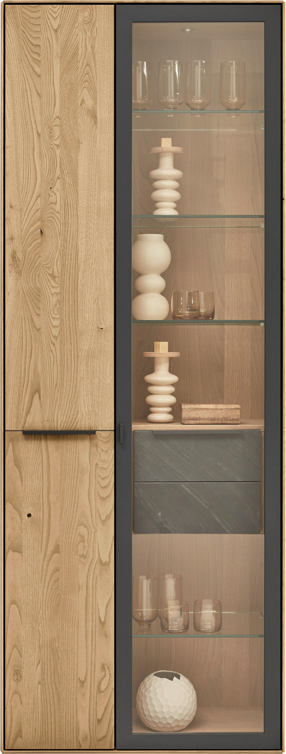 VITRINE Anthrazit, Kastanienfarben  77/205,5/39,5 cm  - Kastanienfarben/Anthrazit, Natur, Glas/Holz (77/205,5/39,5cm) - Valnatura