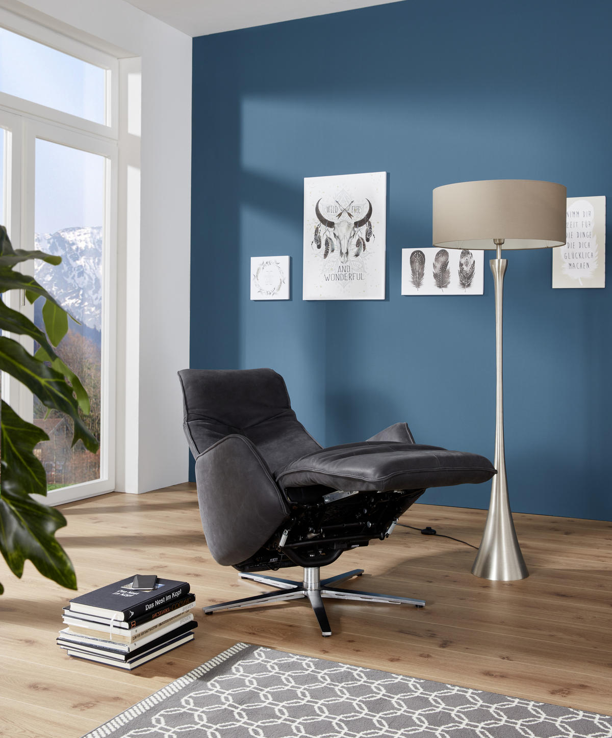 RELAXSESSEL in Leder Dunkelgrau  - Dunkelgrau/Anthrazit, Design, Leder/Metall (71/114/84cm) - Johann Jakob