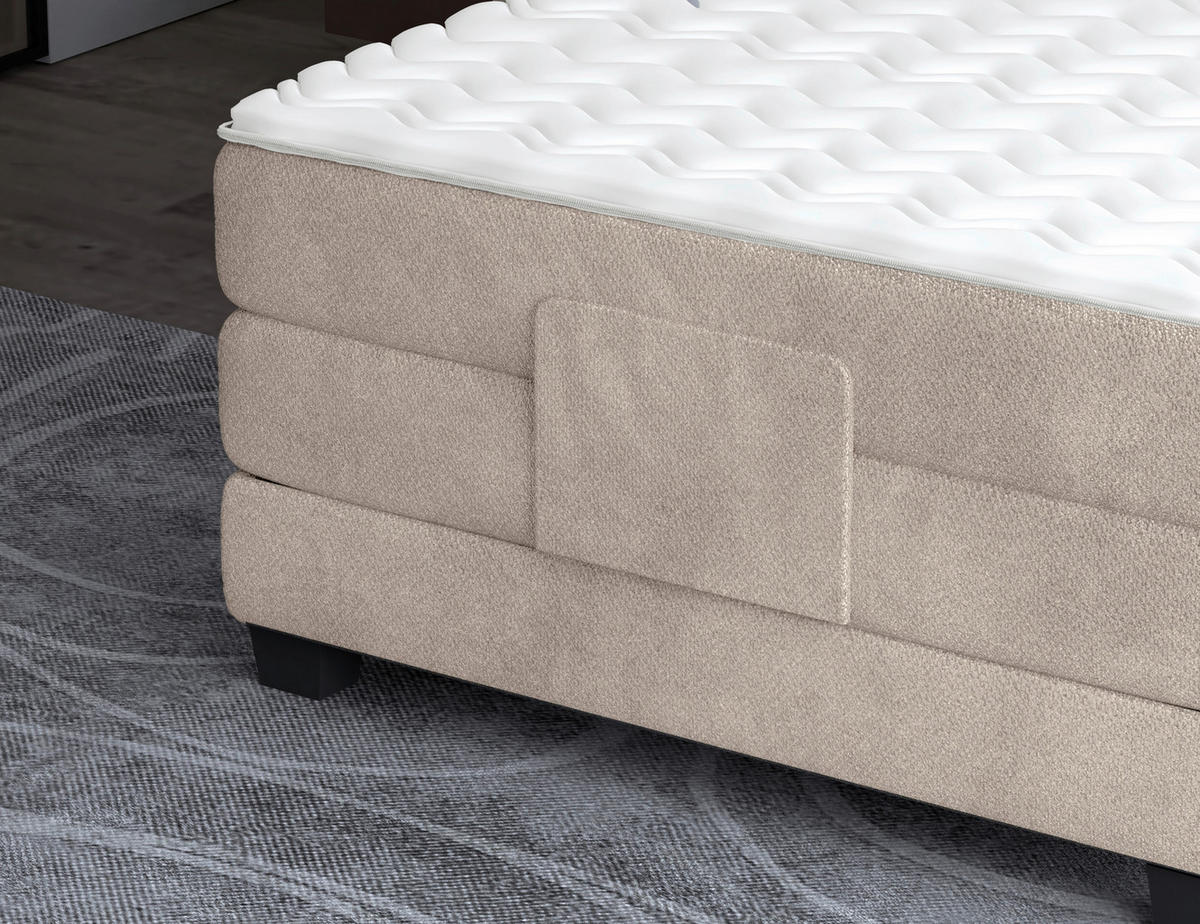 BOXSPRINGBETT 120/200 cm,  in Beige, Matratze, Topper, motorische Verstellbarkeit, Fernbedienung, H3 = fest  - Beige/Schwarz, KONVENTIONELL, Holz/Kunststoff (120/200cm) - Chameo