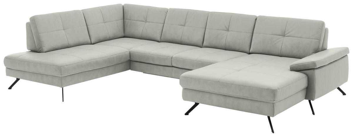 WOHNLANDSCHAFT in Lederlook, Mikrofaser Hellgrau  - Hellgrau/Schwarz, Design, Textil/Metall (220/345/179cm) - Beldomo System