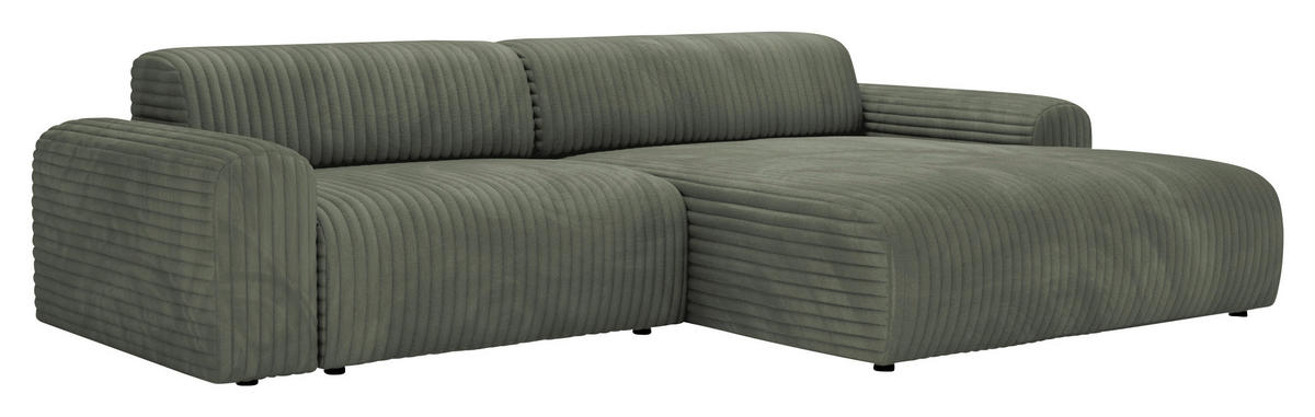 ECKSOFA in Cord Olivgrün  - Schwarz/Olivgrün, Design, Kunststoff/Textil (292/178cm) - Livetastic
