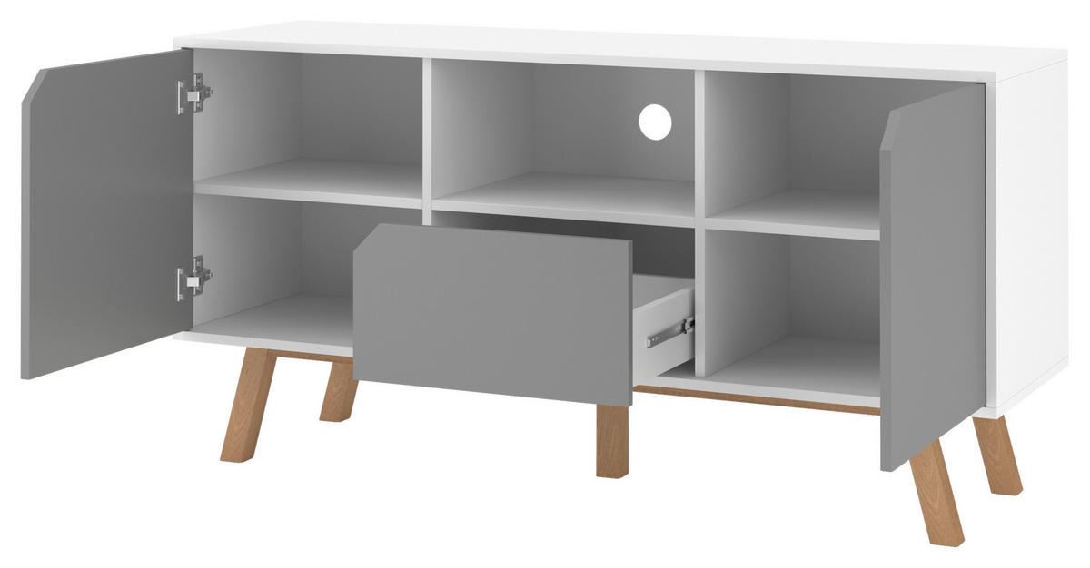 NÍZKA KOMODA, buk, grafitová, biela, 140/70/42 cm - farba buka/biela, Design, drevo/kompozitné drevo (140/70/42cm) - MID.YOU