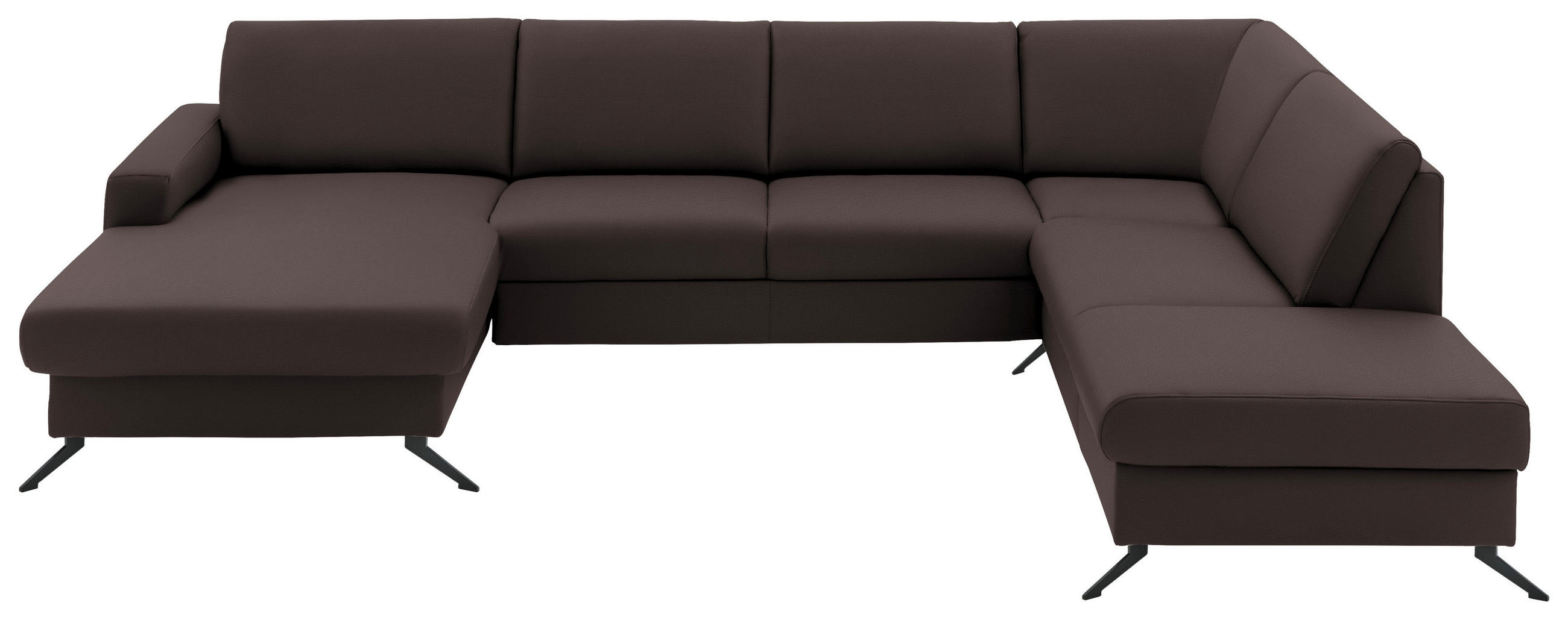 WOHNLANDSCHAFT in Echtleder Dunkelbraun  - Dunkelbraun/Schwarz, Design, Leder/Metall (165/339/233cm) - Beldomo Premium