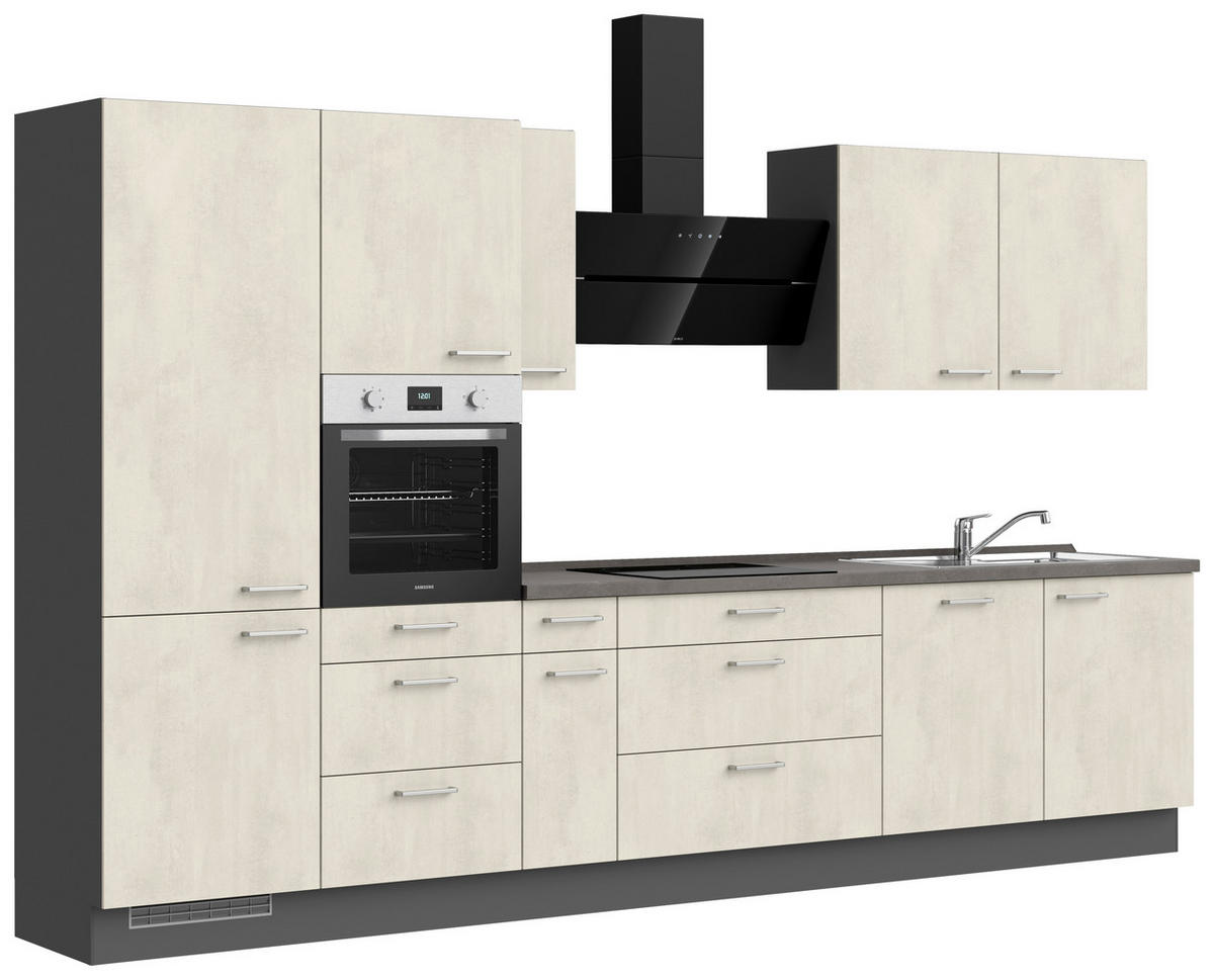 KÜCHENBLOCK Riva 360 cm  in Weiß, Schieferfarben  - Schieferfarben/Edelstahlfarben, MODERN, Holzwerkstoff/Metall (360cm) - Nobilia