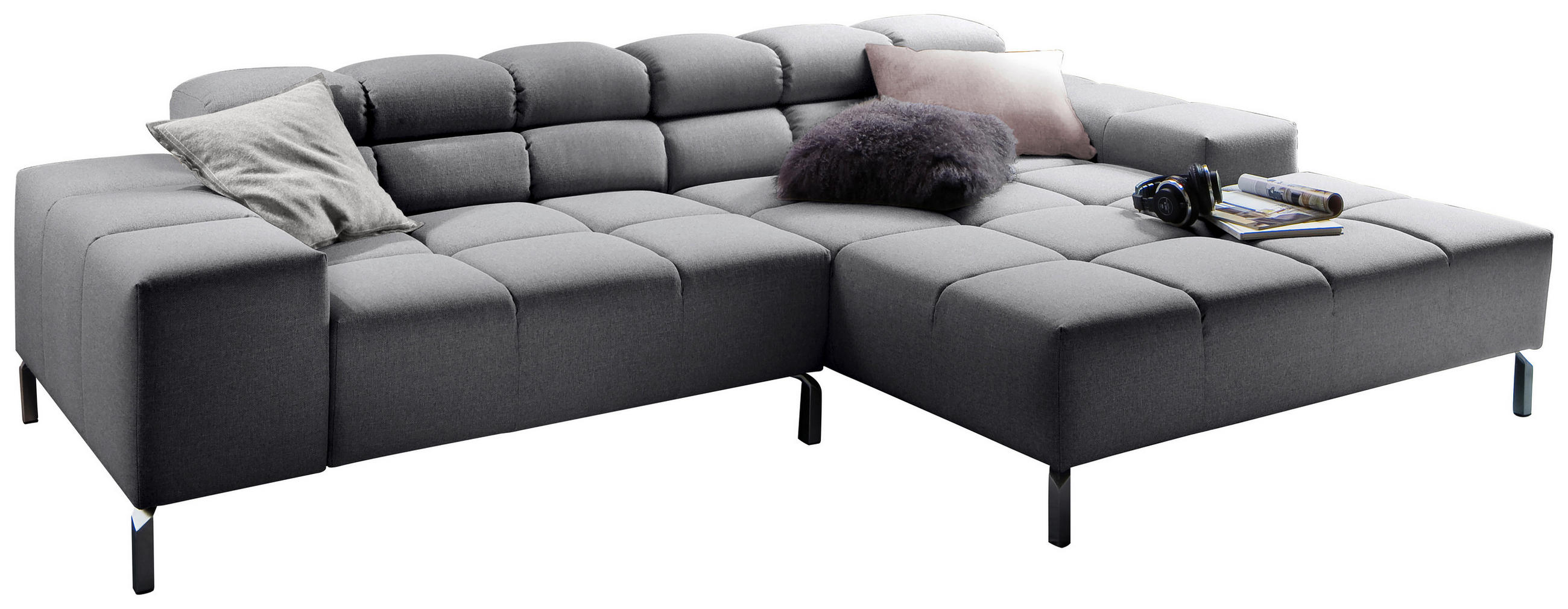 ECKSOFA Grau Flachgewebe - Grau, Design, Textil/Metall (280/178cm) - Hom`in