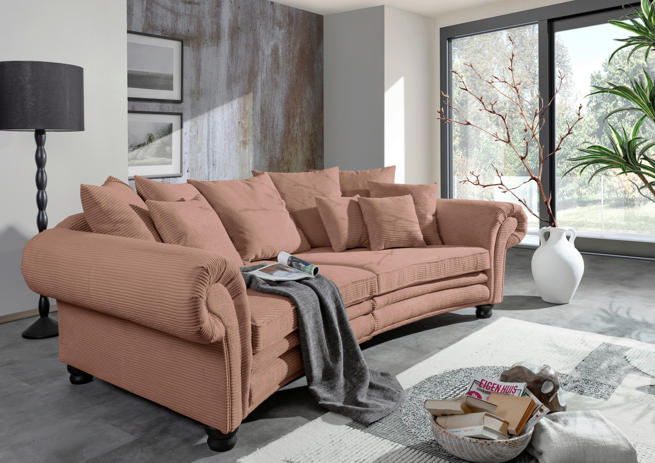 MEGASOFA Cord Rosa  - Schwarz/Rosa, ROMANTIK / LANDHAUS, Holz/Textil (276/81/140cm) - Landscape