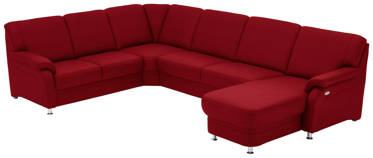 WOHNLANDSCHAFT Echtleder Rot  - Rot/Alufarben, Konventionell, Leder/Metall (239/329/165cm) - Beldomo Premium