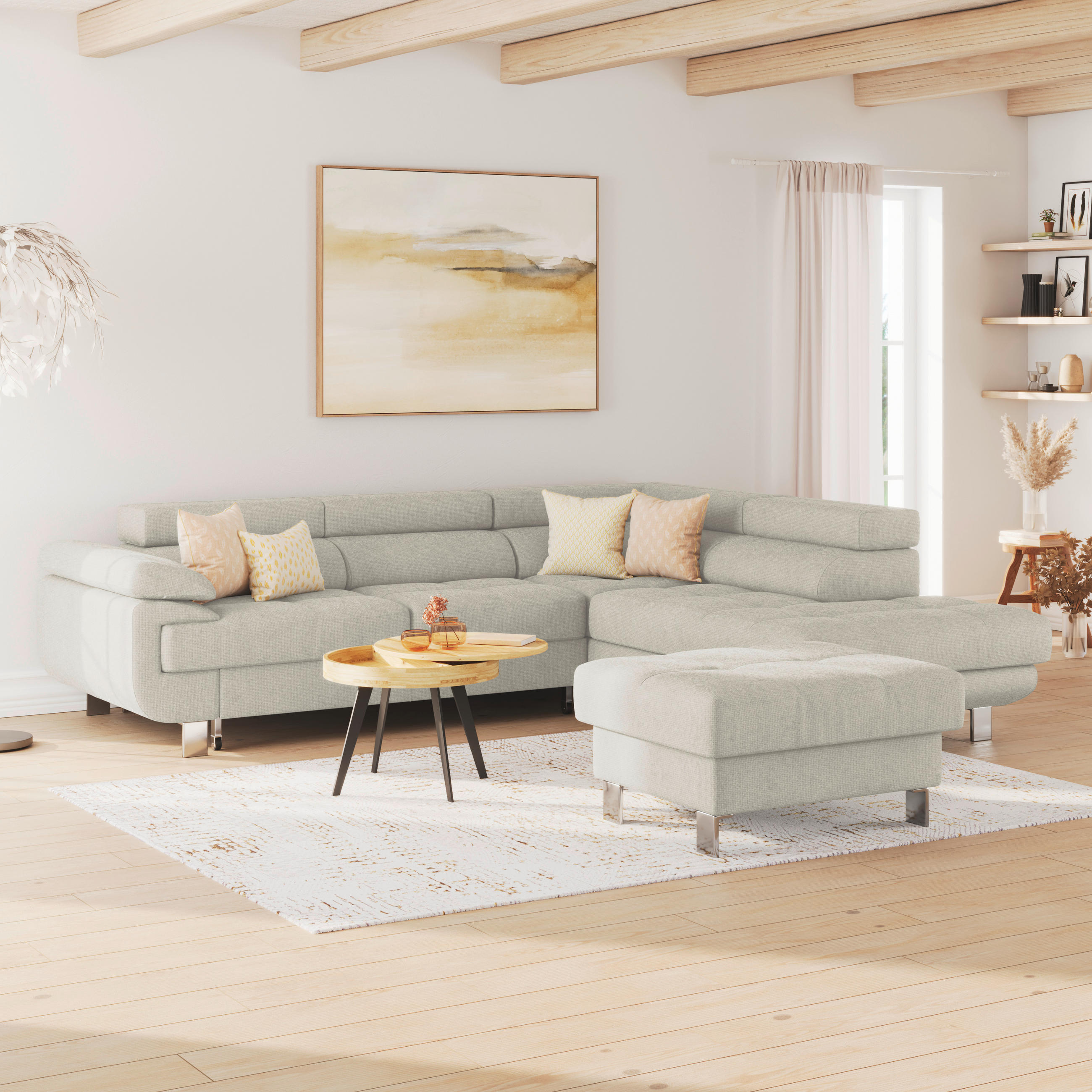 ECKSOFA in Drell Greige  - Greige, Modern, Textil/Metall (270/230cm) - MID.YOU