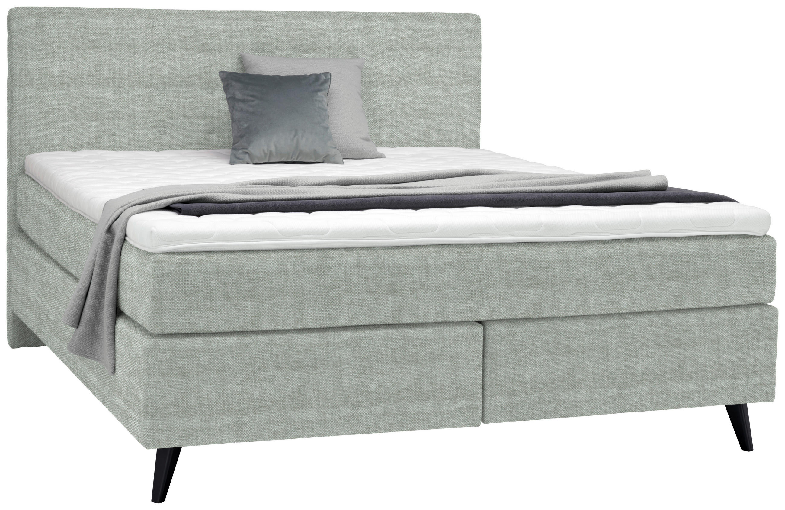 BOXSPRINGBETT 180/200 cm  in Hellgrau  - Hellgrau/Schwarz, KONVENTIONELL, Holz/Textil (180/200cm) - Voleo