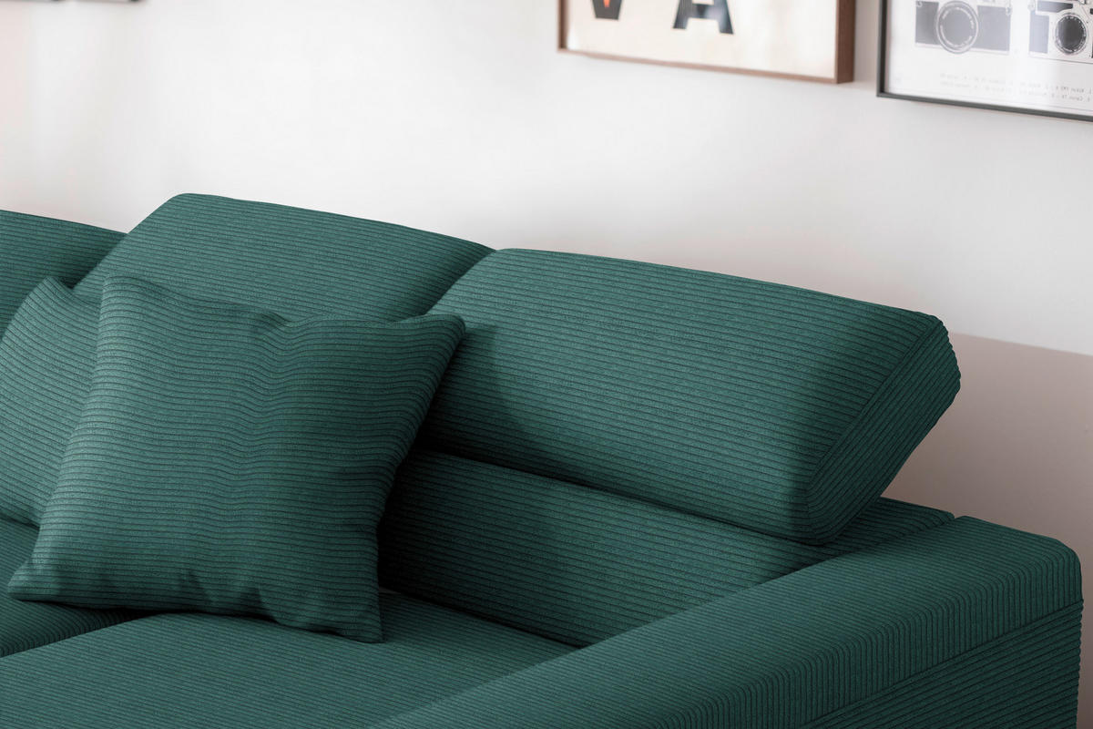ECKSOFA Cord Waldgrün  - Waldgrün/Schwarz, Design, Textil/Metall (293/215-217cm) - Schöner Wohnen