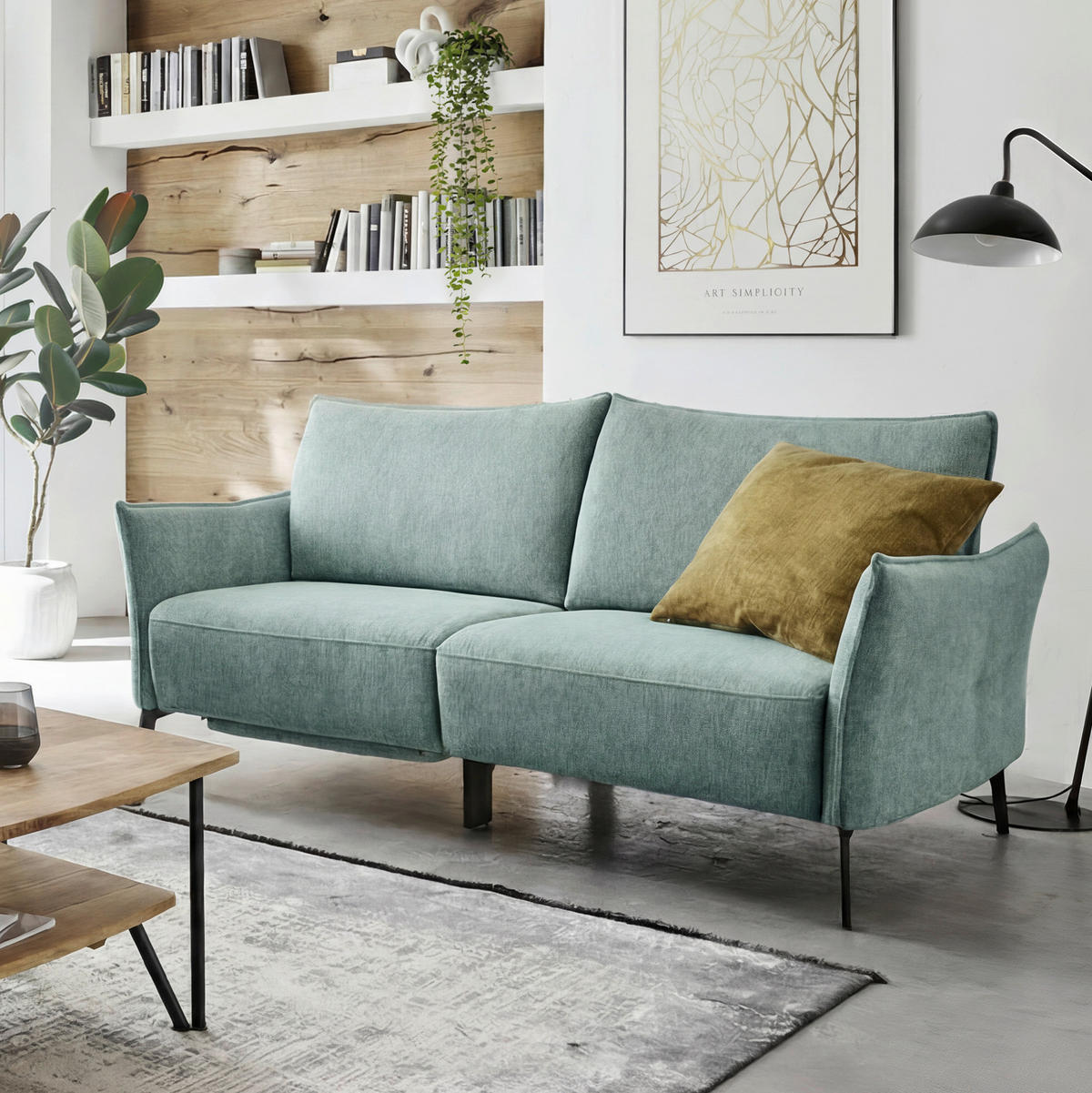 3-SITZER-SOFA Chenille Hellblau  - Schwarz/Hellblau, Konventionell, Textil/Metall (184/90/92cm) - Elegando