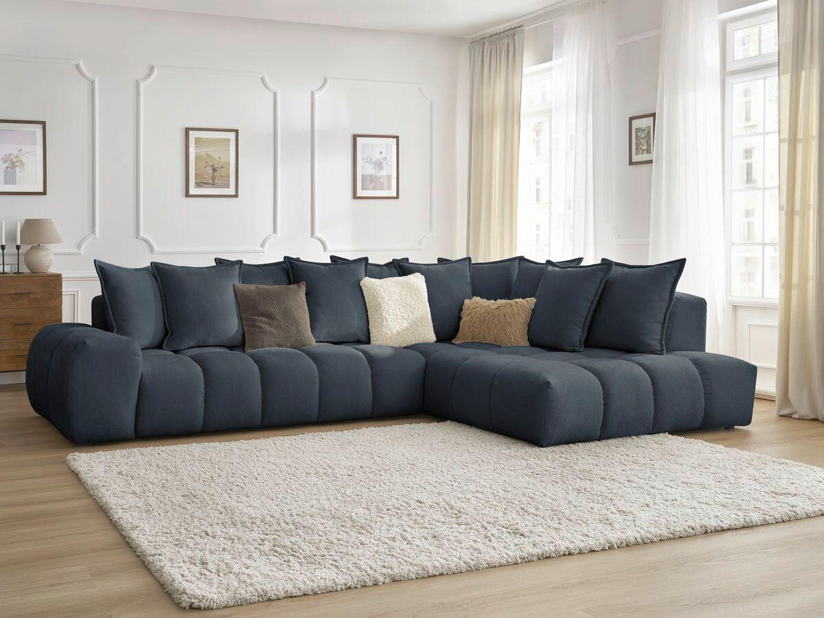 ECKSOFA Ottomane rechts  EVEREST Dunkelblau Struktur  - Schwarz/Dunkelblau, MODERN, Kunststoff/Textil (352/210cm)