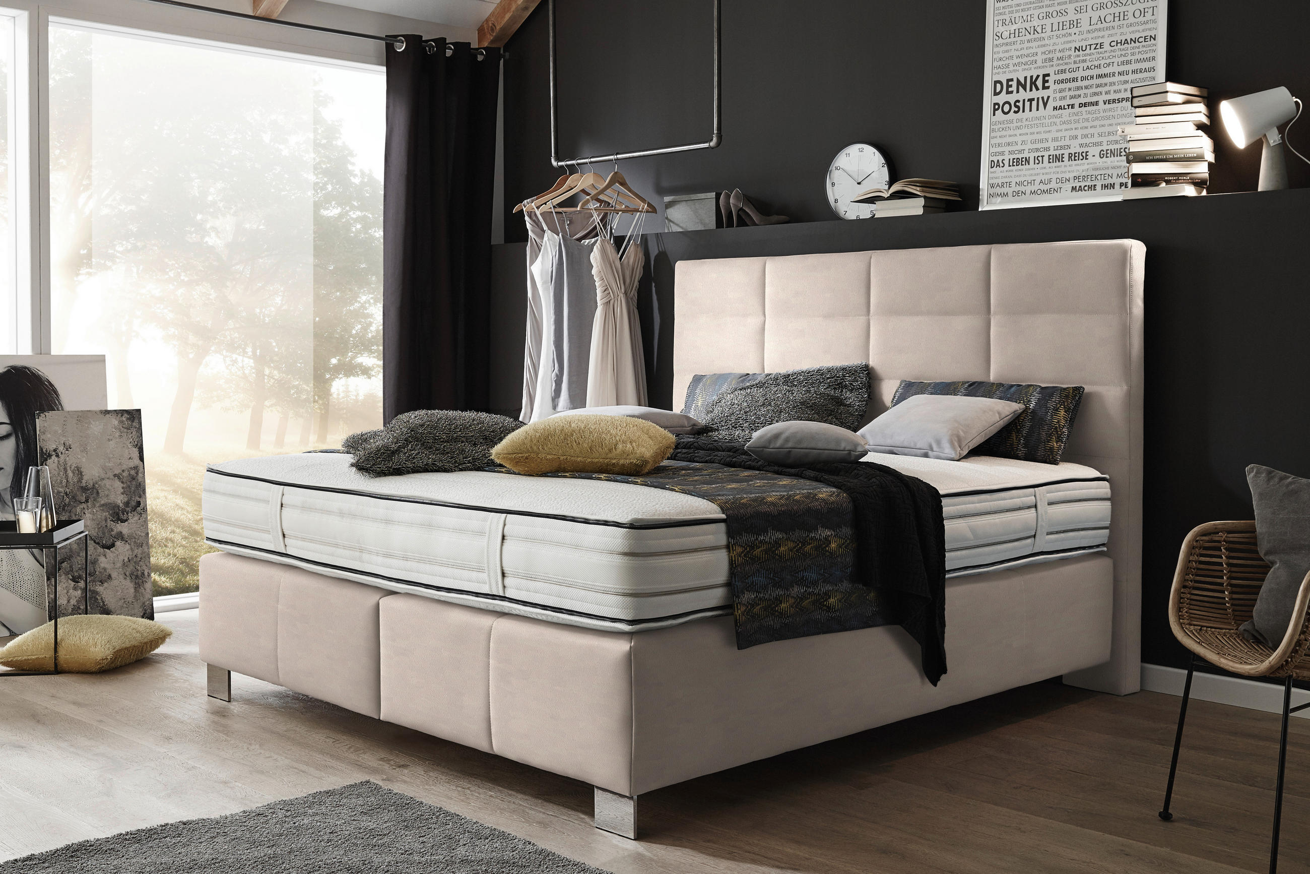 BOXSPRINGBETT 180/200 cm  in Beige  - Beige/Alufarben, Konventionell, Holzwerkstoff/Textil (180/200cm) - Dieter Knoll