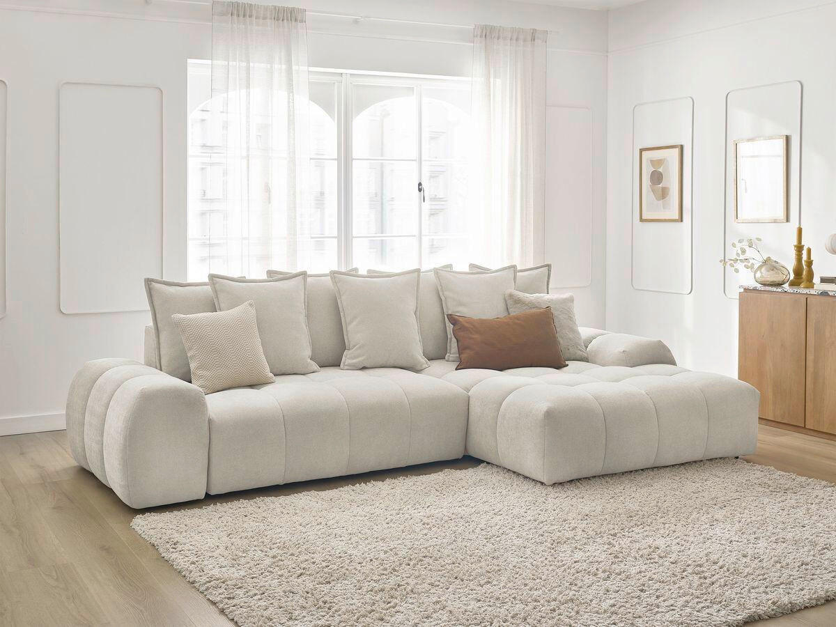 ECKSCHLAFSOFA EVEREST  mit Rücken echt, Armteil links, Armteil rechts Struktur Beige  - Beige/Schwarz, MODERN, Kunststoff/Textil (318/180cm) - Livetastic