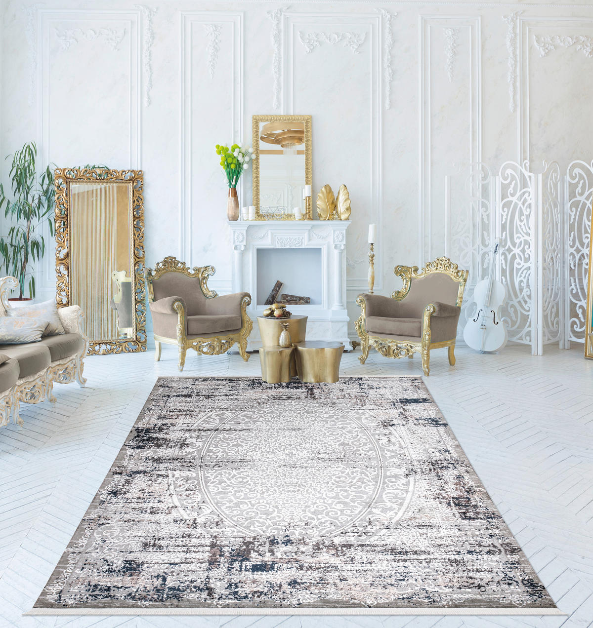 VINTAGE-TEPPICH 120/180 cm Royal Braun, Hellgrau  - Hellgrau/Braun, LIFESTYLE, Textil (120/180cm)