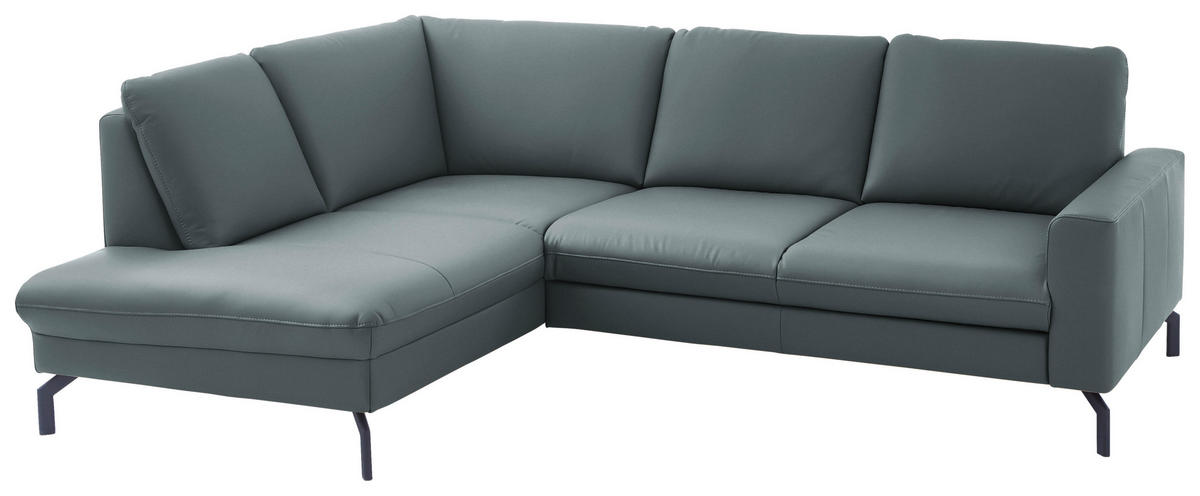 ECKSOFA Echtleder Blaugrau  - Blaugrau/Schwarz, Design, Leder/Metall (194/250cm) - Beldomo Premium