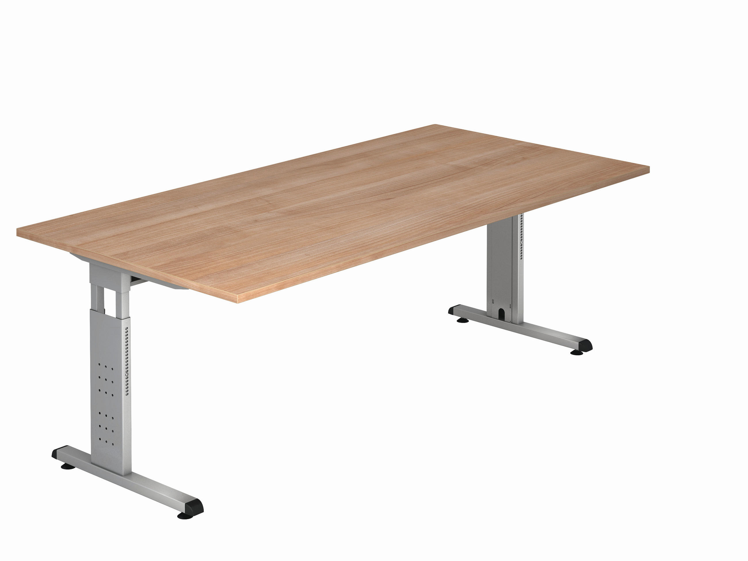 SCHREIBTISCH 200/100/65-85 cm Silberfarben, Nussbaumfarben  - Silberfarben/Nussbaumfarben, KONVENTIONELL, Holzwerkstoff/Metall (200/100/65-85cm) - Venda
