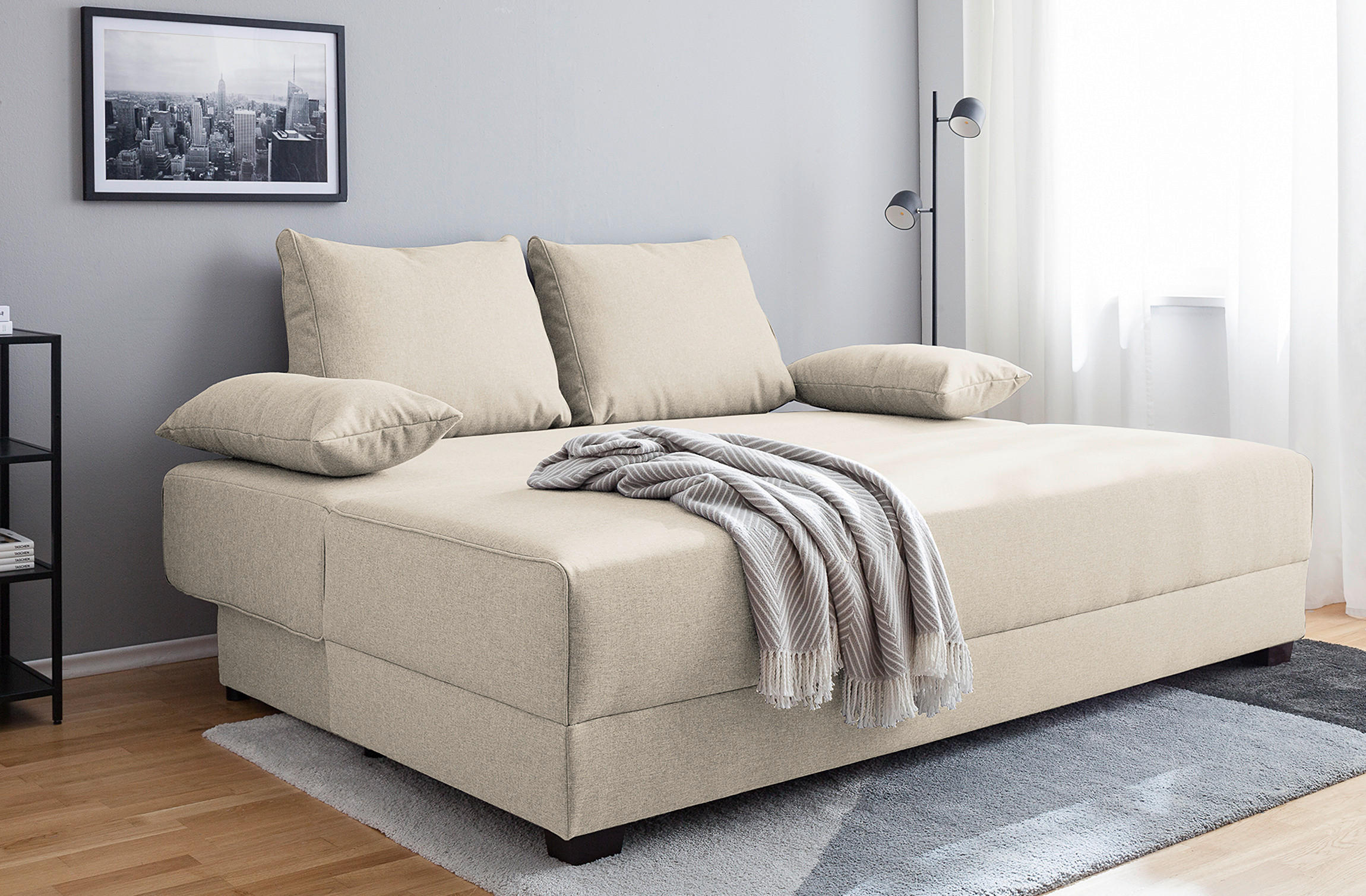 SCHLAFSOFA Webstoff Creme  - Dunkelbraun/Creme, Design, Holz/Textil (202/85/110cm) - MID.YOU