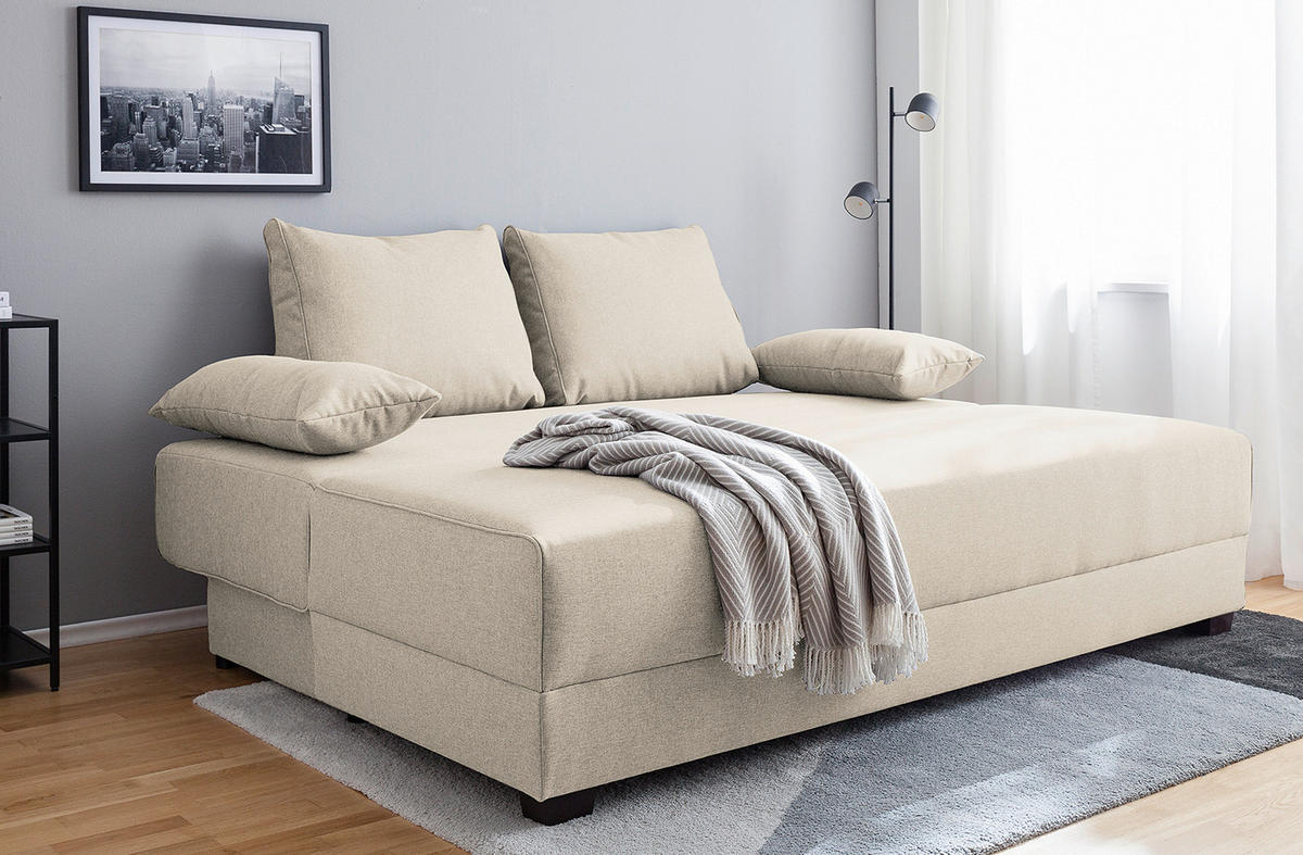 SCHLAFSOFA in Webstoff Creme  - Dunkelbraun/Creme, Design, Holz/Textil (202/85/110cm) - MID.YOU