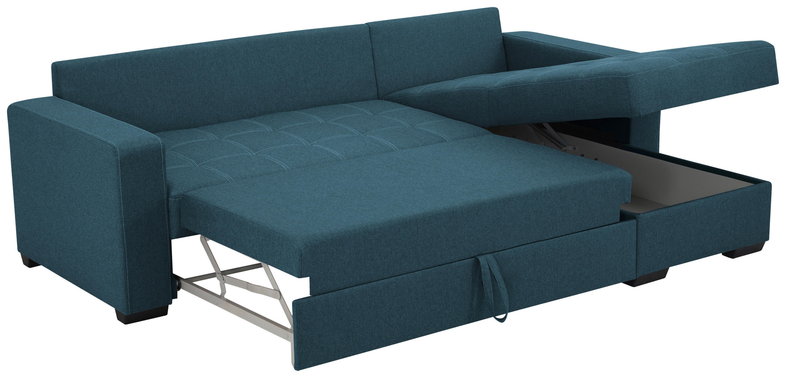 ECKSCHLAFSOFA Mikrofaser Petrol  - Petrol/Schwarz, Design, Kunststoff/Textil (240/160cm) - Livetastic