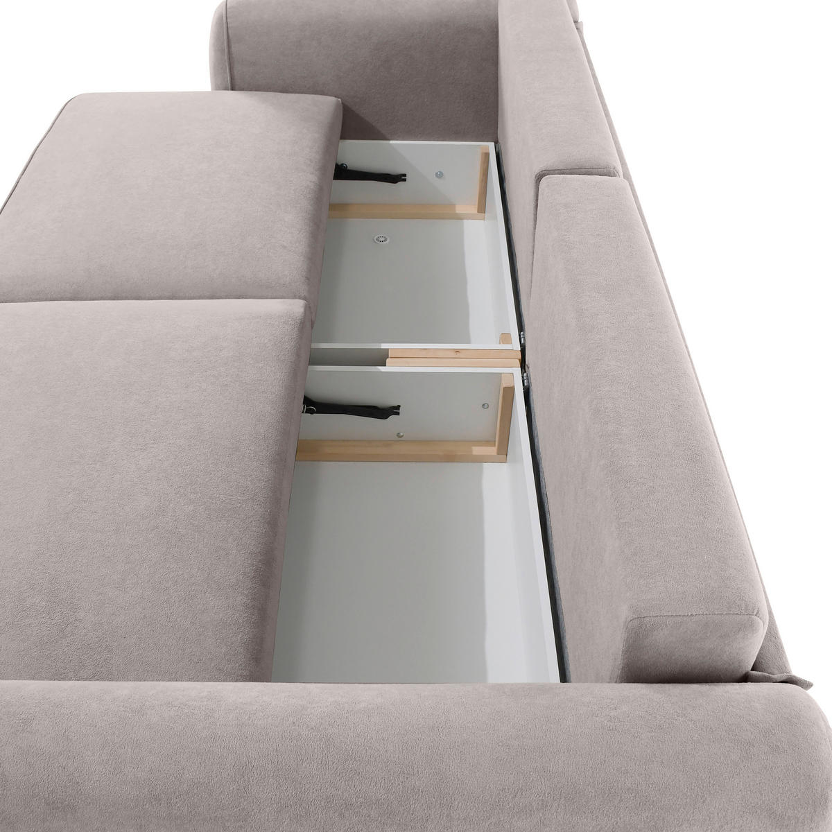 SCHLAFSOFA Chenille Cappuccino  inkl. Zierkissen, Rückenkissen, Bettkasten, Schlaffunktion, Rücken echt, Liegefläche im Originalstoff  - Schwarz/Cappuccino, KONVENTIONELL, Kunststoff/Textil (257/96/110cm) - Milino