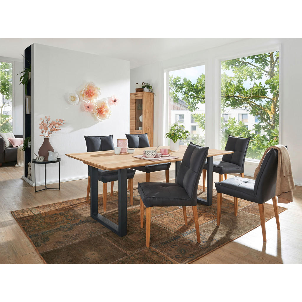 Thumbnail - Livetastic Esstisch, Wildeiche, Holz, Metall, Wildeiche, massiv, rechteckig, U-Form, 90x75x140 cm, ausziehbar, Esszimmer...