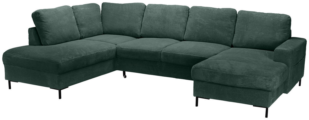 WOHNLANDSCHAFT Dunkelgrün Cord  - Dunkelgrün/Schwarz, KONVENTIONELL, Textil/Metall (197/303/148cm) - Carryhome