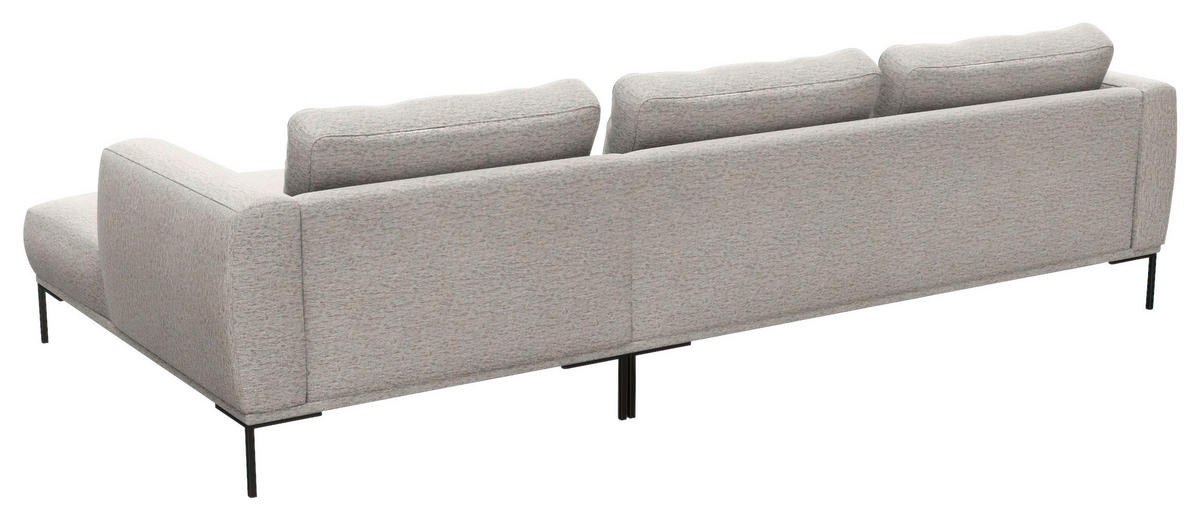 ECKSOFA Hellgrau Webstoff, Flachgewebe  - Hellgrau/Schwarz, Design, Textil/Metall (303/148cm) - Livetastic