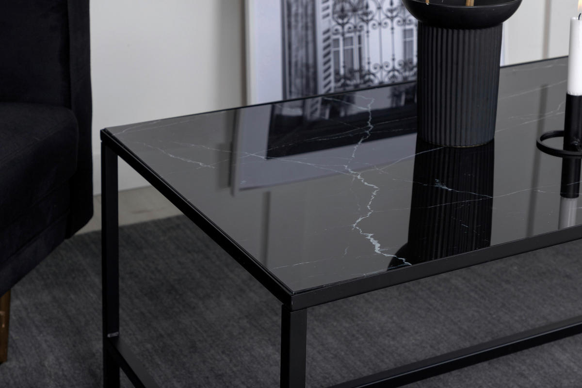 SOFFBORD i metall, glas 130/60/48 cm  - mässingsfärgad/svart, Design, metall/glas (130/60/48cm) - Livetastic