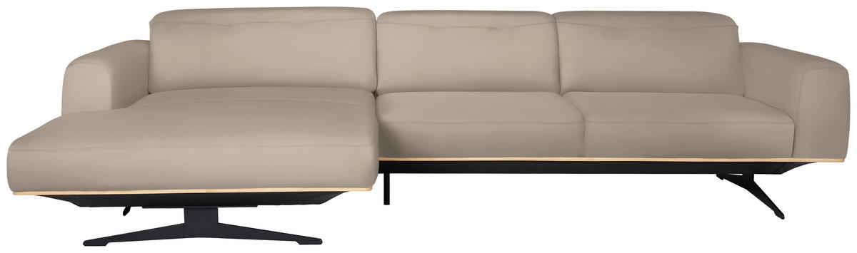 ECKSOFA in Echtleder Beige  163/305 cm  - Eichefarben/Beige, Design, Leder/Holz (163/305cm) - Novel